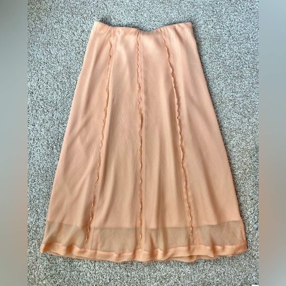 Vince Sheer Crinkle Lettuce-Edge Midi Skirt Light Orange Size Small - Picture 11 of 12